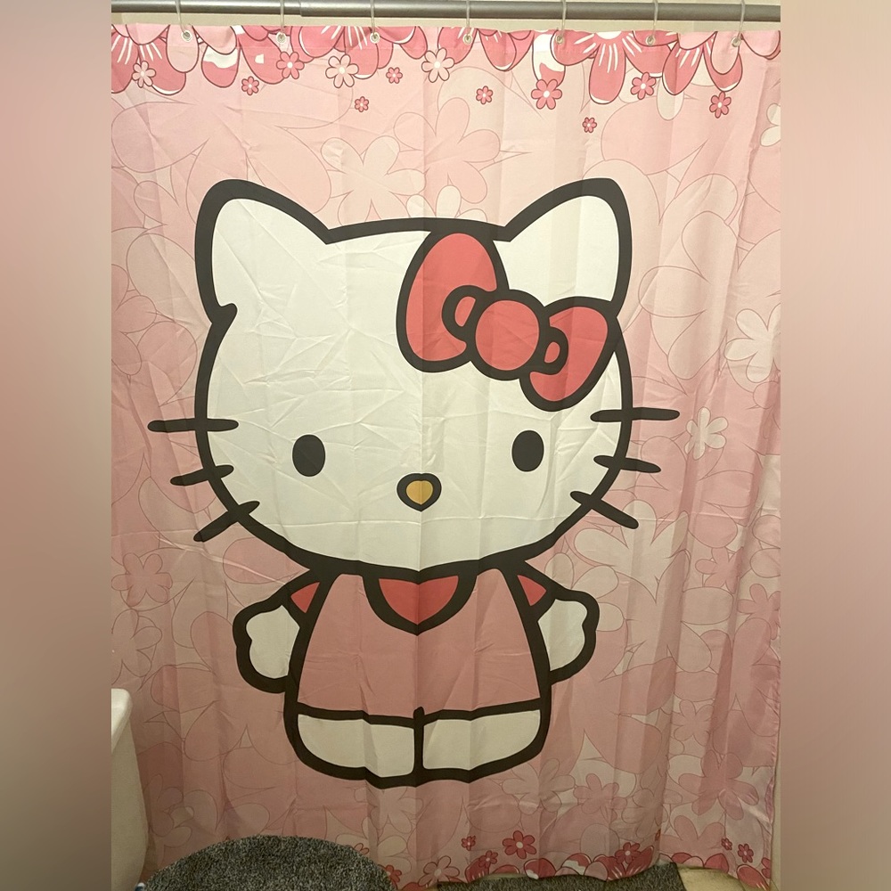 Standard size Hello Kitty shower curtain with hooks